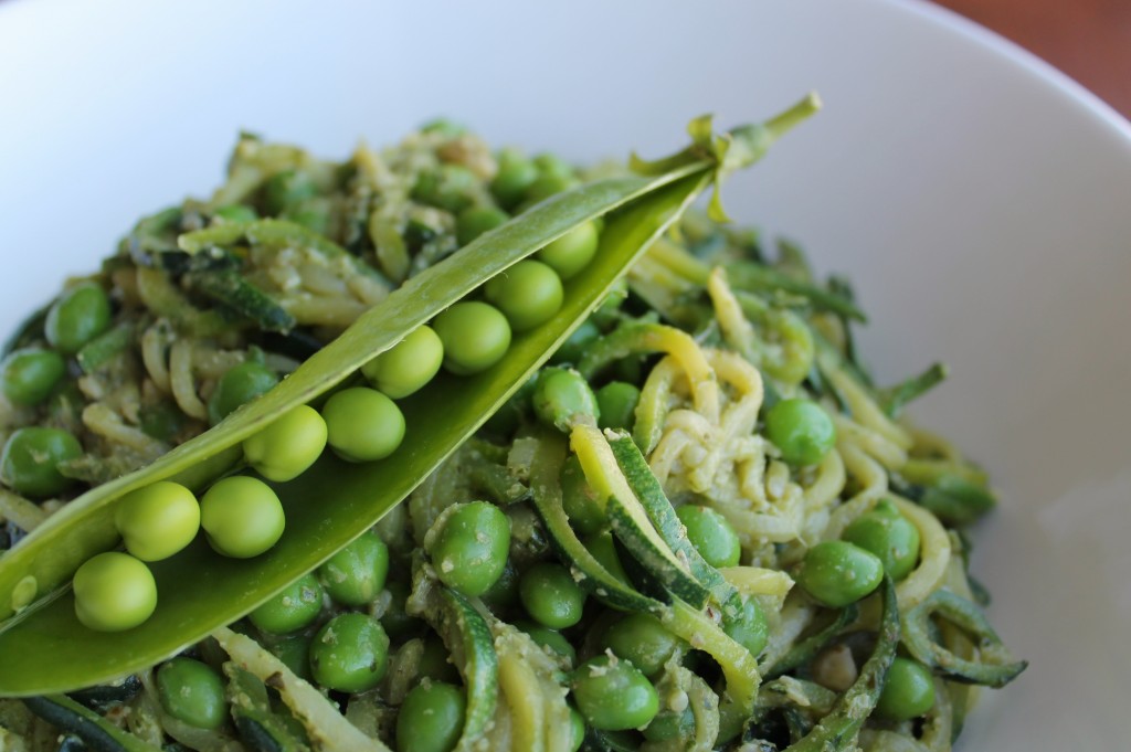 zoodles with peas and pesto
