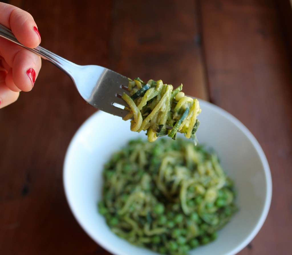 zoodles with peas and pesto