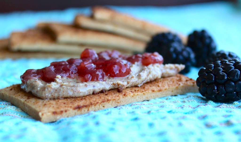 graham cracker with almond butter and jam