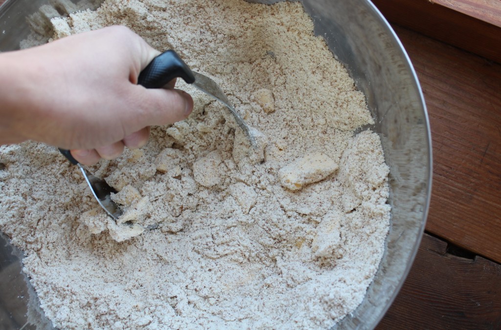 The butter gets cut in with a pastry cutter...