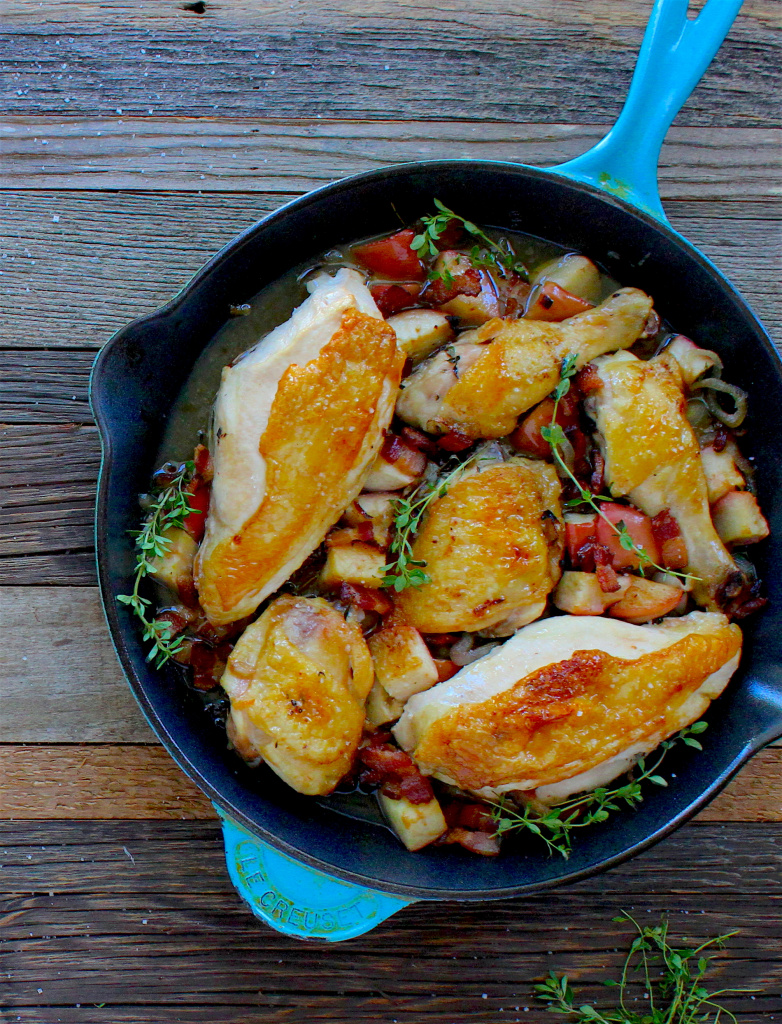 pan roasted chicken with bacon and apples