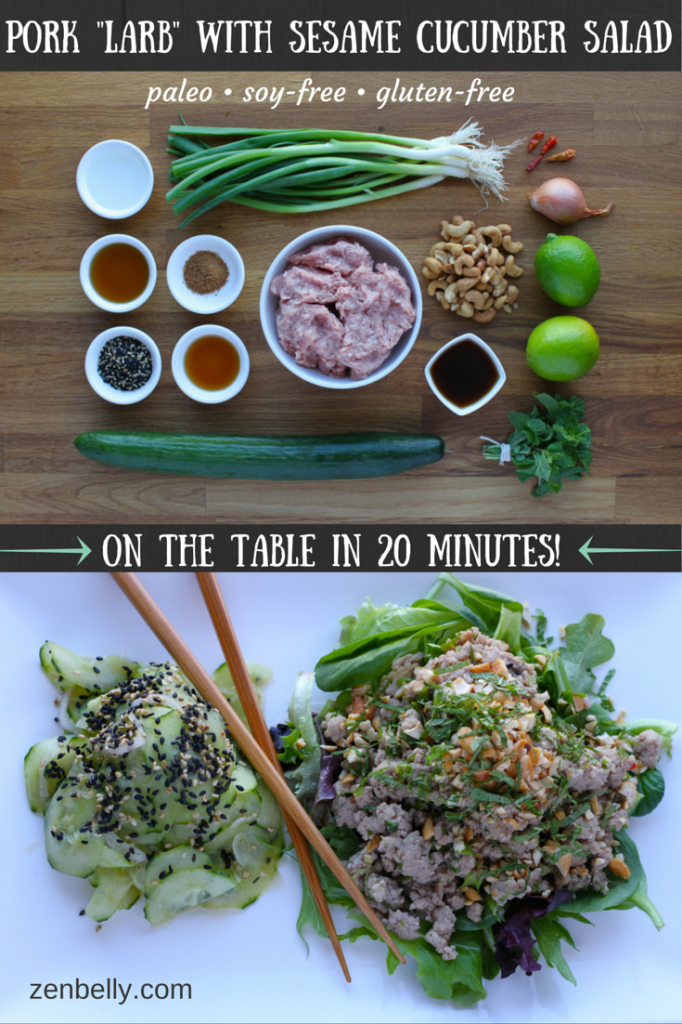 pork larb with sesame cucumber salad