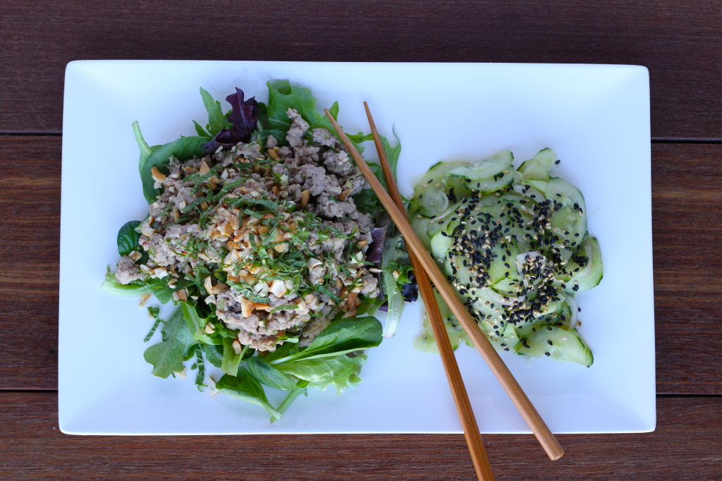 pork larb with cucumber salad