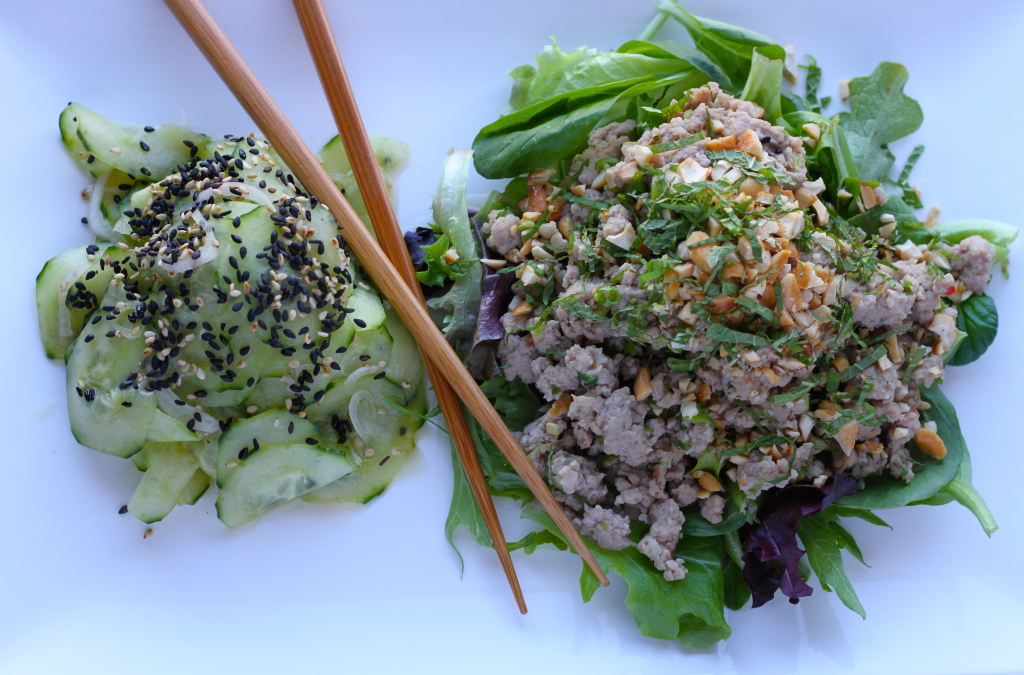 pork larb with cucumber salad