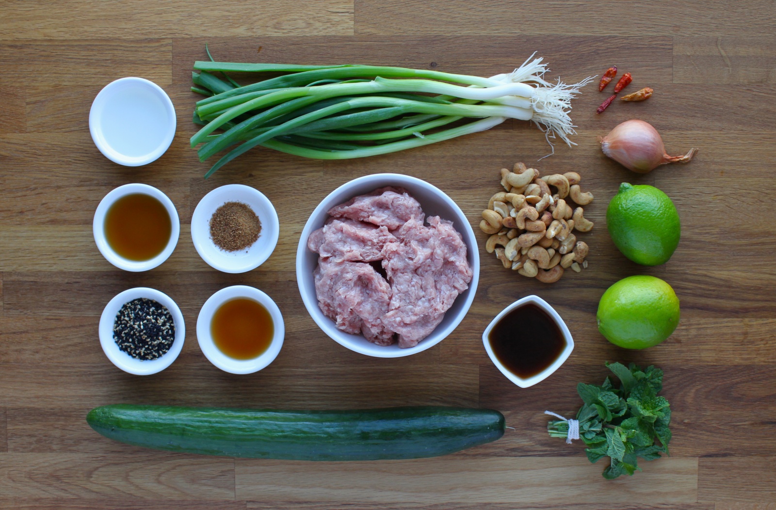 Pork Larb inspired stir fry with Sesame Cucumber Salad