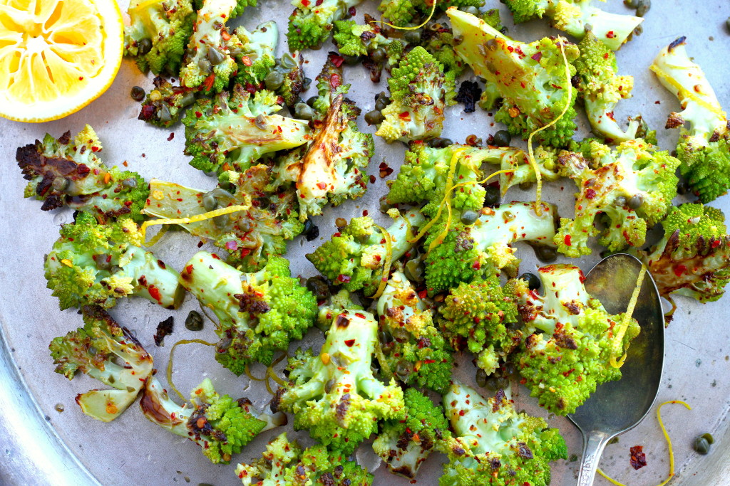 spicy romanesco with lemon and capers