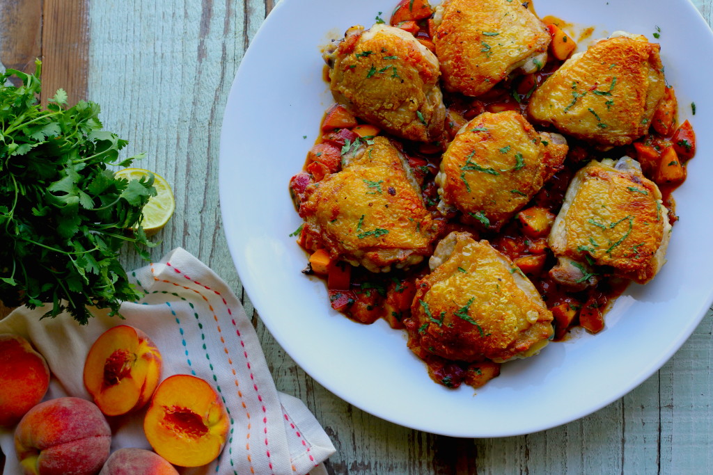 crispy chicken with spicy peaches 