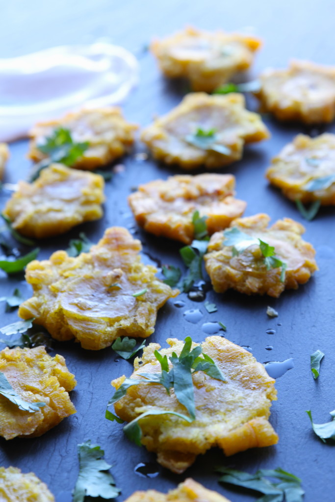 garlic tostones with chipotle aioli