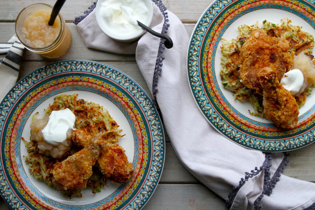 fried chicken and latke waffles