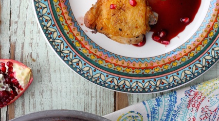 Super Crispy Chicken Thighs with Pomegranate Sauce + a Rosh Hashanah Round-Up