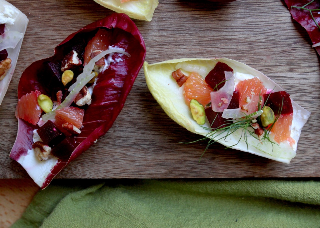 beet and orange endive boats