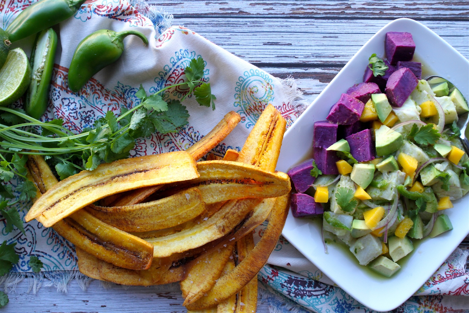 ceviche and plantain chips