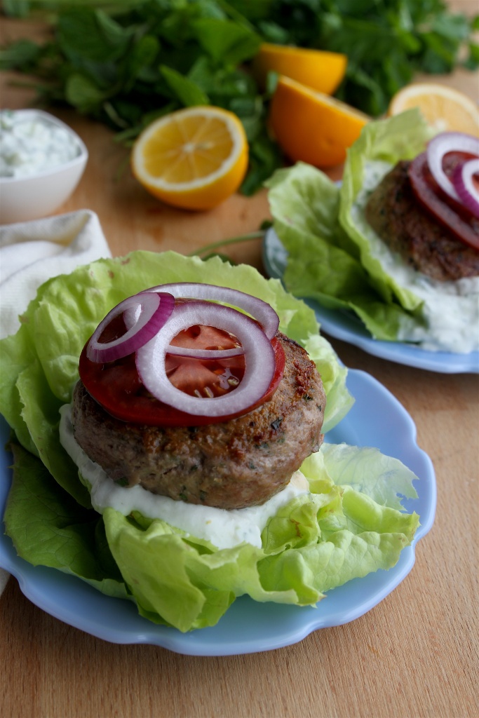 lemon-mint lamb burgers with tzatziki