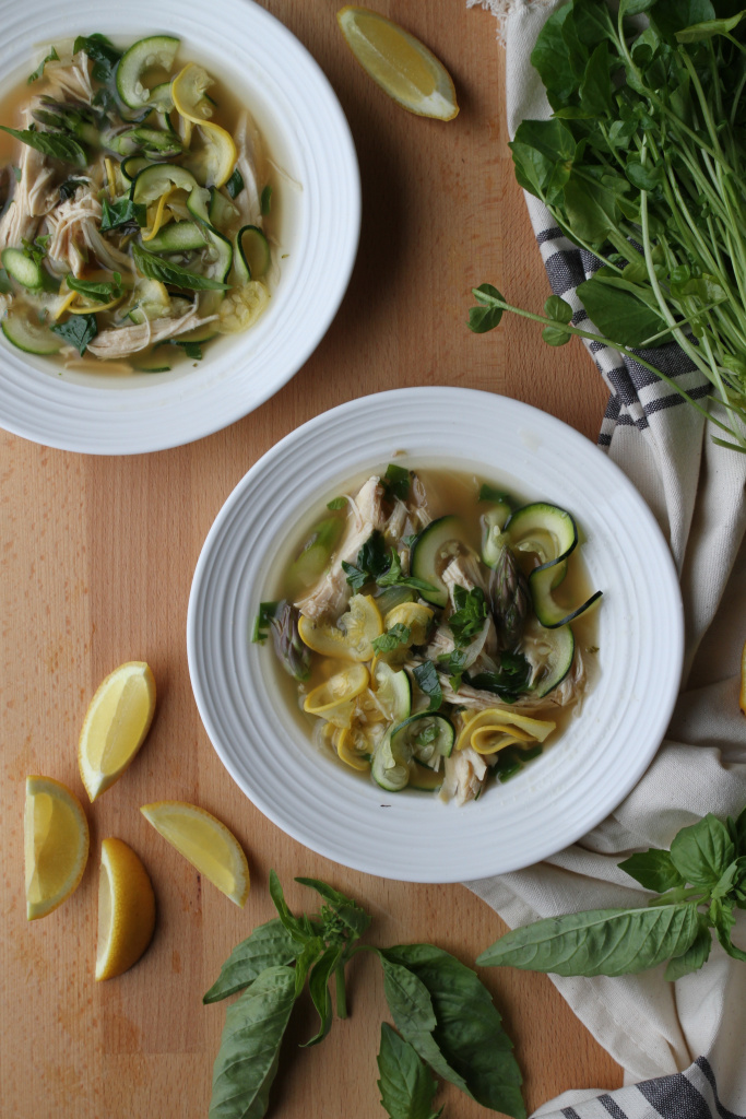 spring chicken soup with lemon and asparagus