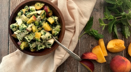 chimichurri chicken salad with peaches