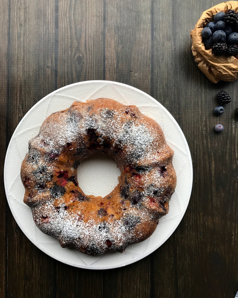 paleo triple berry bundt cake