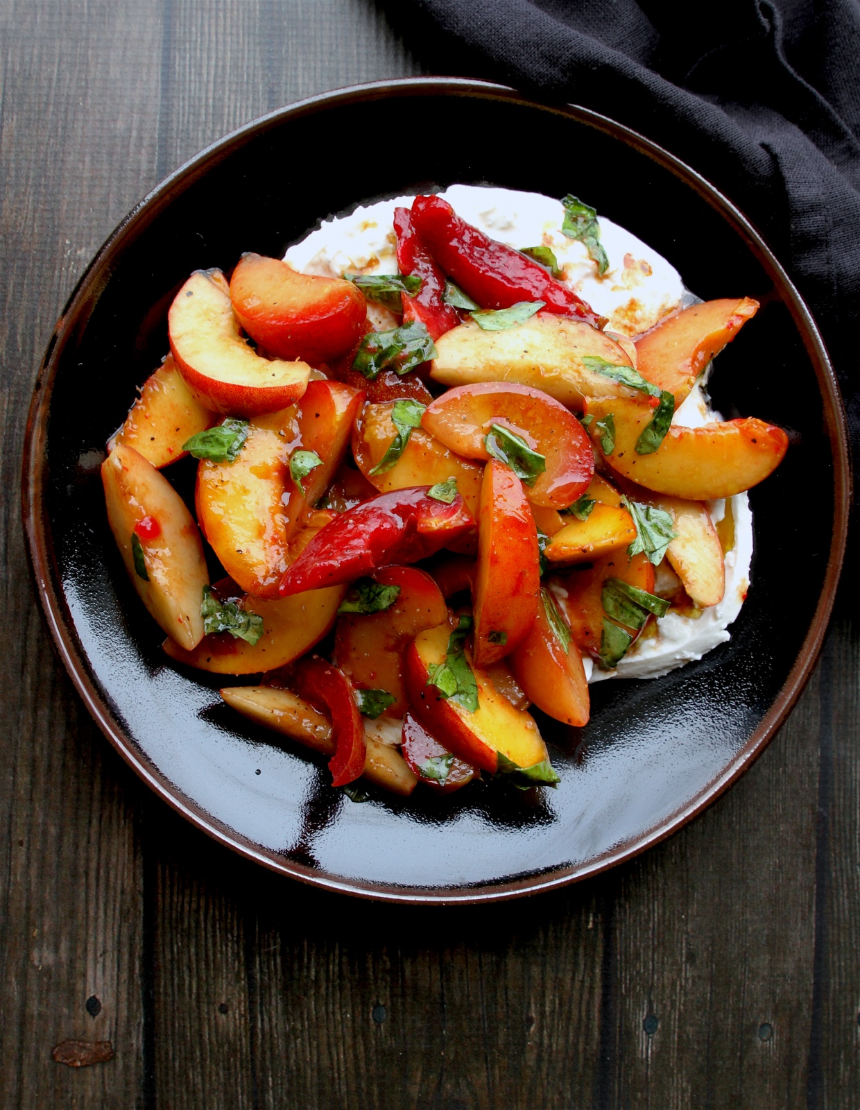 stone fruit and burrata caprese make it all summer long