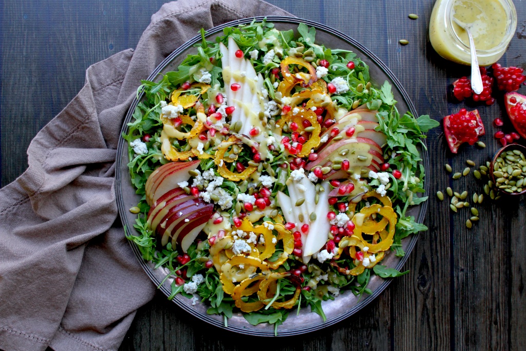 delicata, pear & pomegranate salad