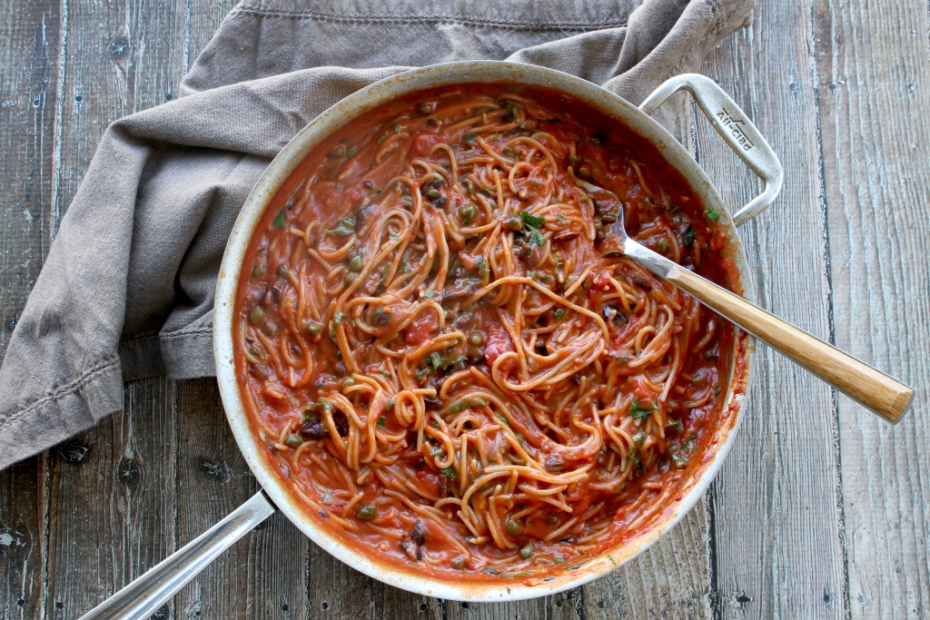 one skillet pasta puttanesca