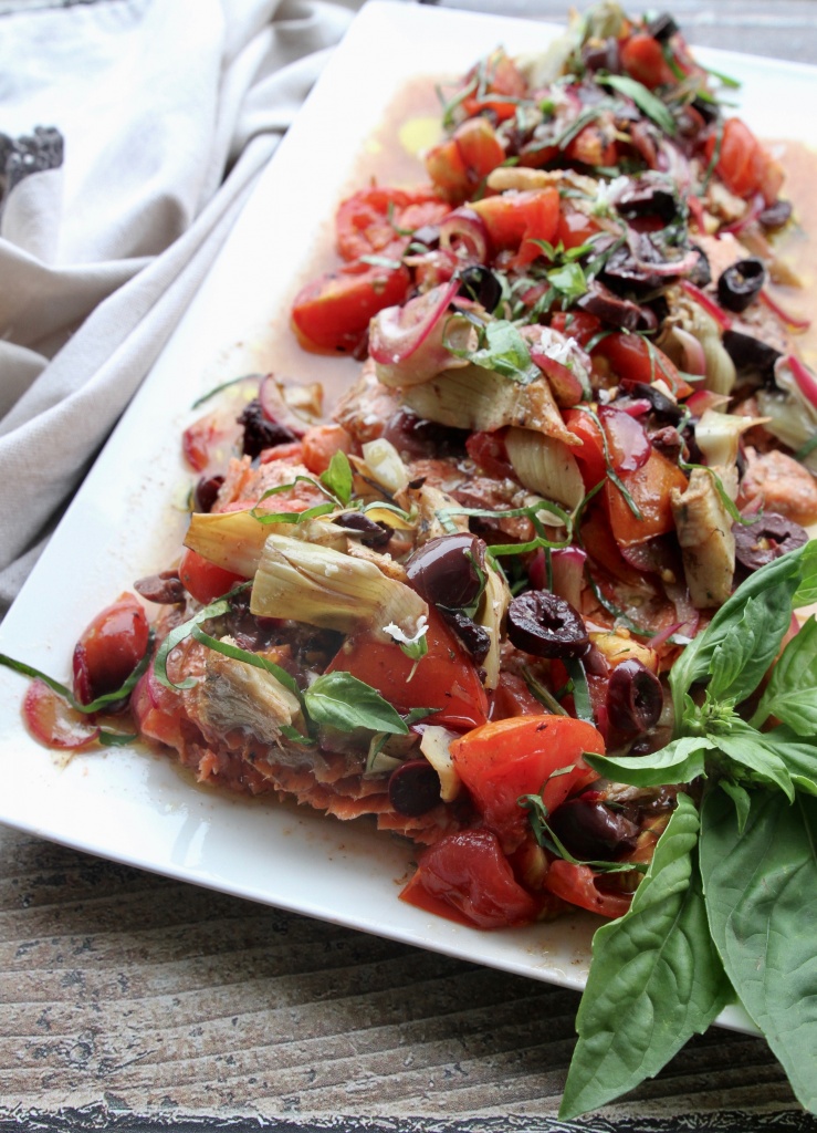 salmon with tomatoes olives & artichokes 1