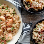 one skillet pasta shrimp peas pancetta