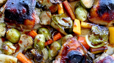 Sheet Pan Balsamic Chicken with Carrots and Brussels Sprouts