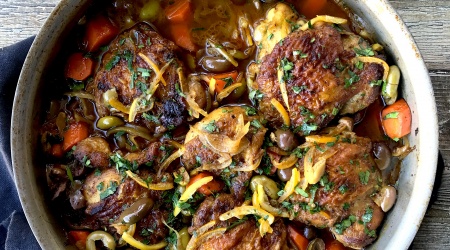 Moroccan Chicken with olives & preserved lemons – one skillet