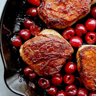 pork chops with cherries & bourbon