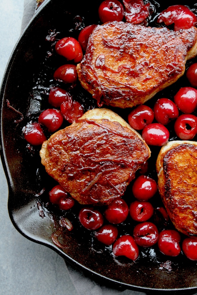 pork chops with cherries & bourbon