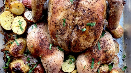 the best roast chicken and lemony potatoes